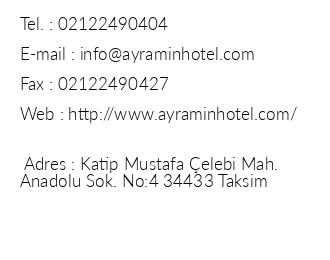 Ayramin Hotel iletiim bilgileri